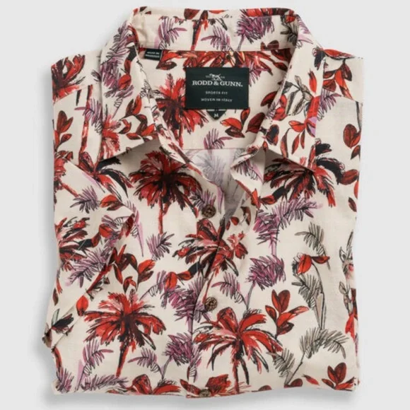 Ross & Gunn Italian 100% Cotton Hawaiian Print Short Sleeve Button-up Shirt - Picture 4 of 14